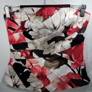 WHBM Women's Size 2 Pink, Black, White, and Beige Floral Ribbed Bodice